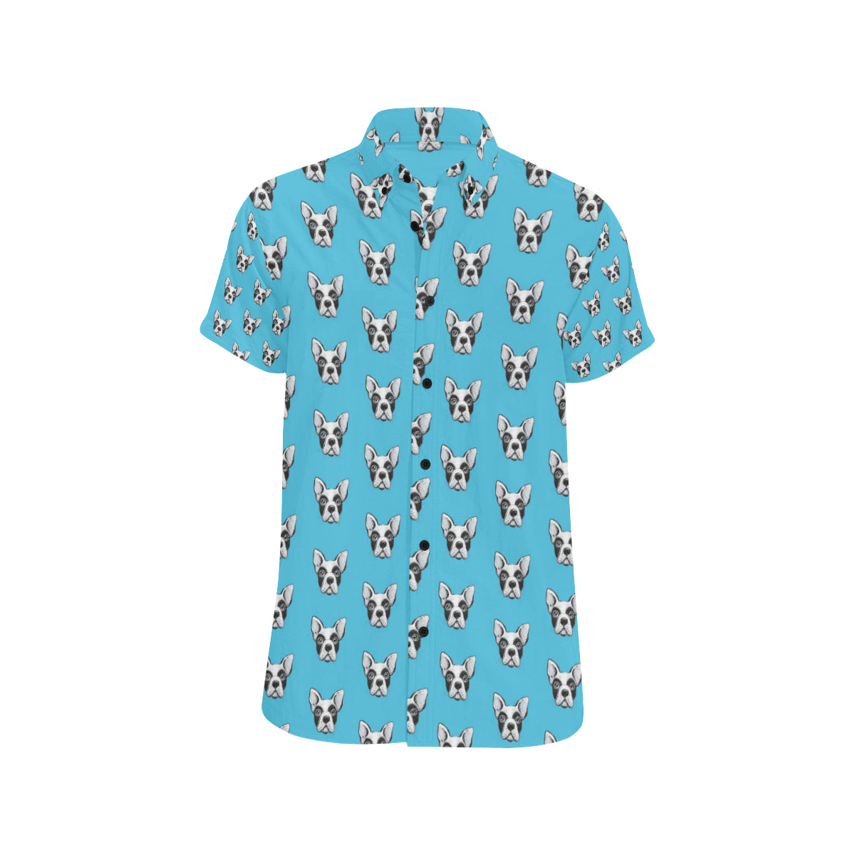 Boston Terrier Pattern Print Design 01 Men's Short Sleeve Button Up Shirt