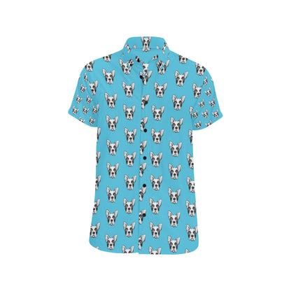Boston Terrier Pattern Print Design 01 Men's Short Sleeve Button Up Shirt