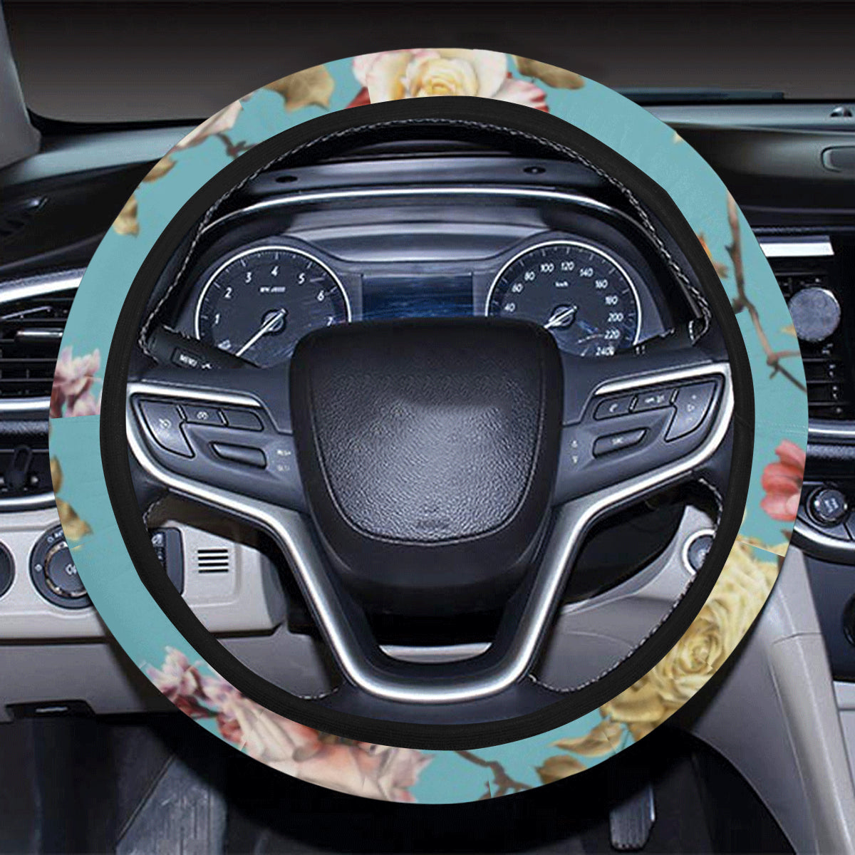 Summer Floral Pattern Print Design SF05 Steering Wheel Cover with Elastic Edge