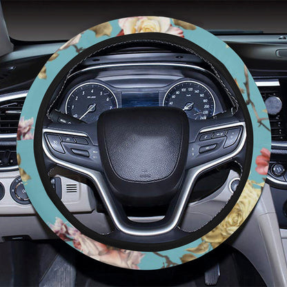 Summer Floral Pattern Print Design SF05 Steering Wheel Cover with Elastic Edge