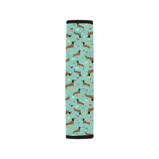 Dachshund with Floral Print Pattern Car Seat Belt Cover