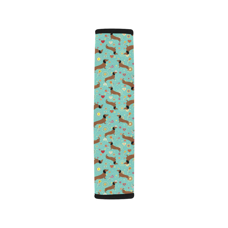 Dachshund with Floral Print Pattern Car Seat Belt Cover