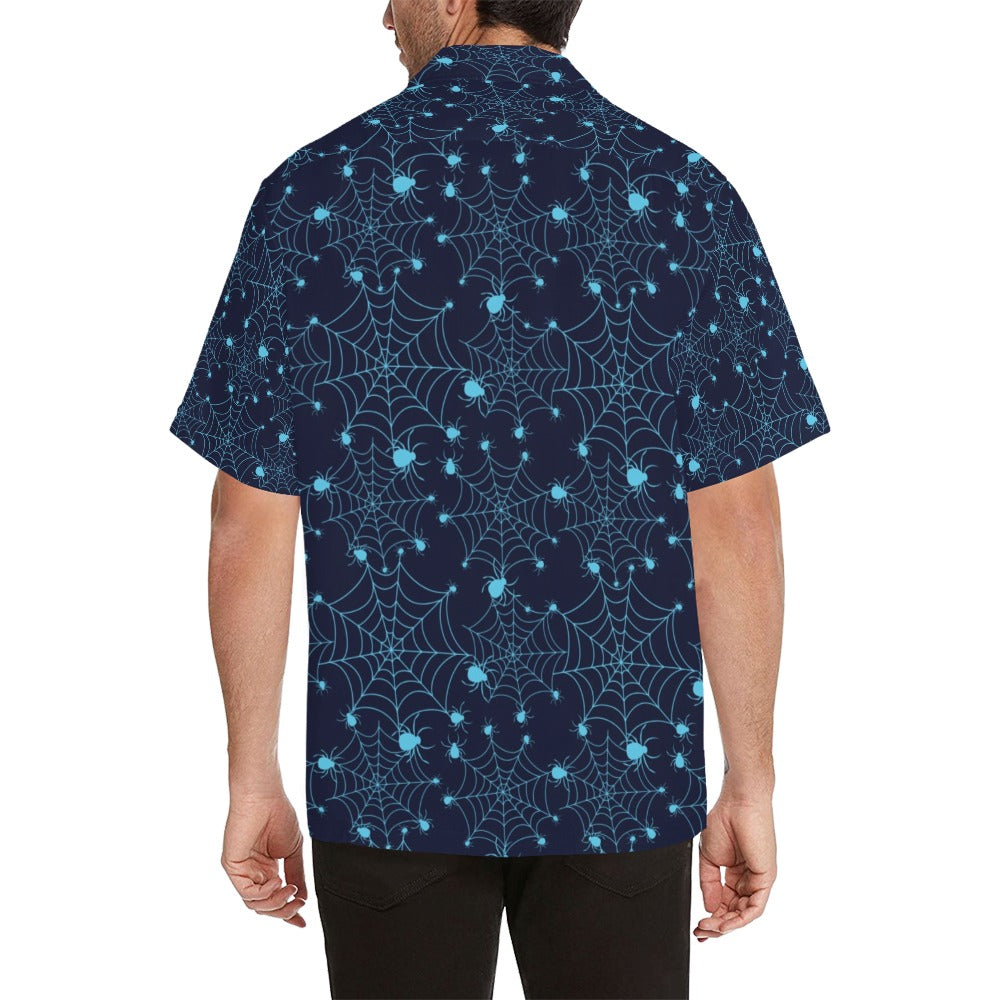 Spider Web Blue Print Design LKS304 Men's Hawaiian Shirt