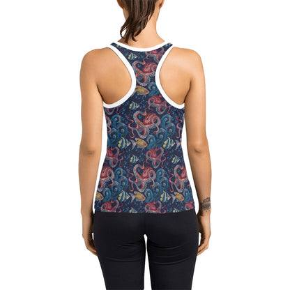 Underwater Giant Squid Print Design LKS302 Women's Racerback Tank Top