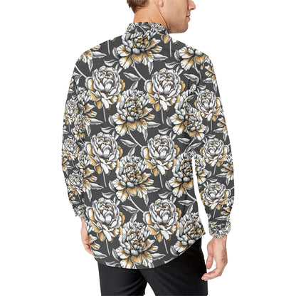 Peony Pattern Print Design PE06 Men's Long Sleeve Shirt