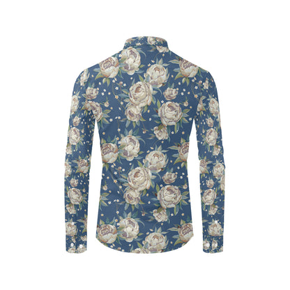Peony Pattern Print Design A03 Men's Long Sleeve Shirt