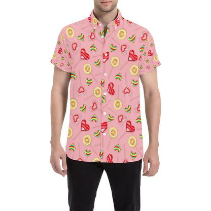 Lollipop Pattern Print Design LL05 Men's Short Sleeve Button Up Shirt