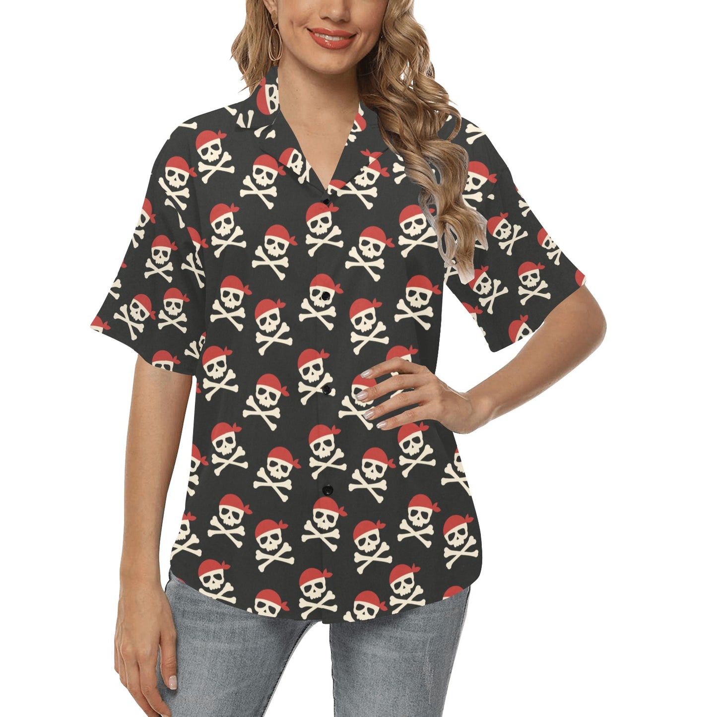 Pirate Pattern Print Design A04 Women's Hawaiian Shirt