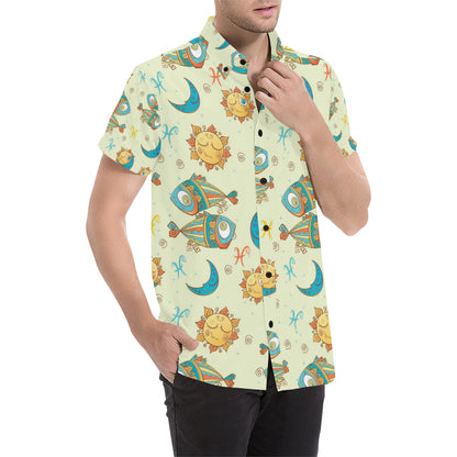 Pisces Pattern Print Design A03 Men's Short Sleeve Button Up Shirt