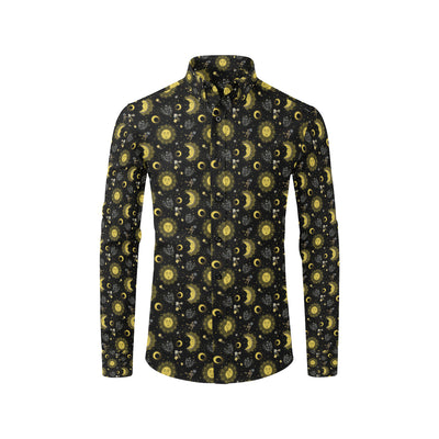 Sun Moon Golden Design Themed Print Men's Long Sleeve Shirt