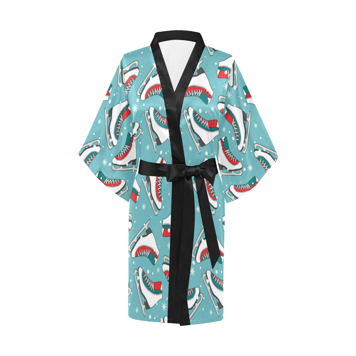 Ice Skate Pattern Print Design 03 Women's Short Kimono