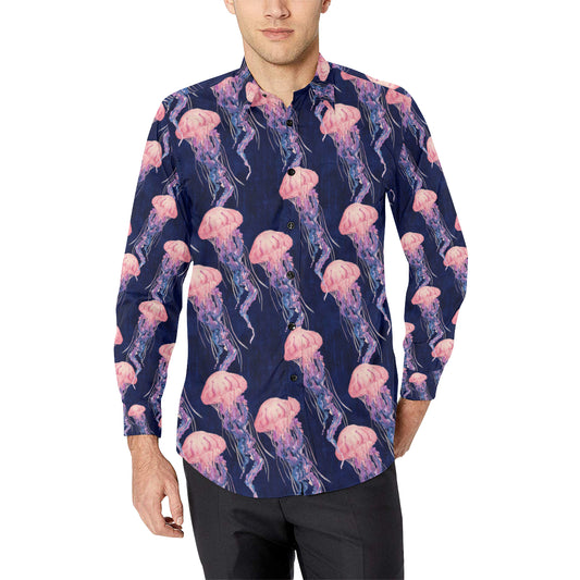Jellyfish Pattern Print Design 03 Men's Long Sleeve Shirt
