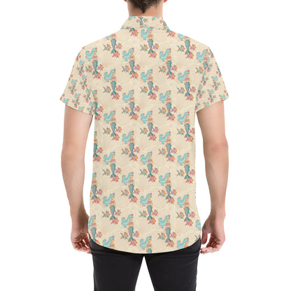 Mermaid Girl With Fish Design Print Men's Short Sleeve Button Up Shirt