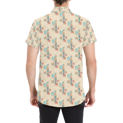 Mermaid Girl With Fish Design Print Men's Short Sleeve Button Up Shirt
