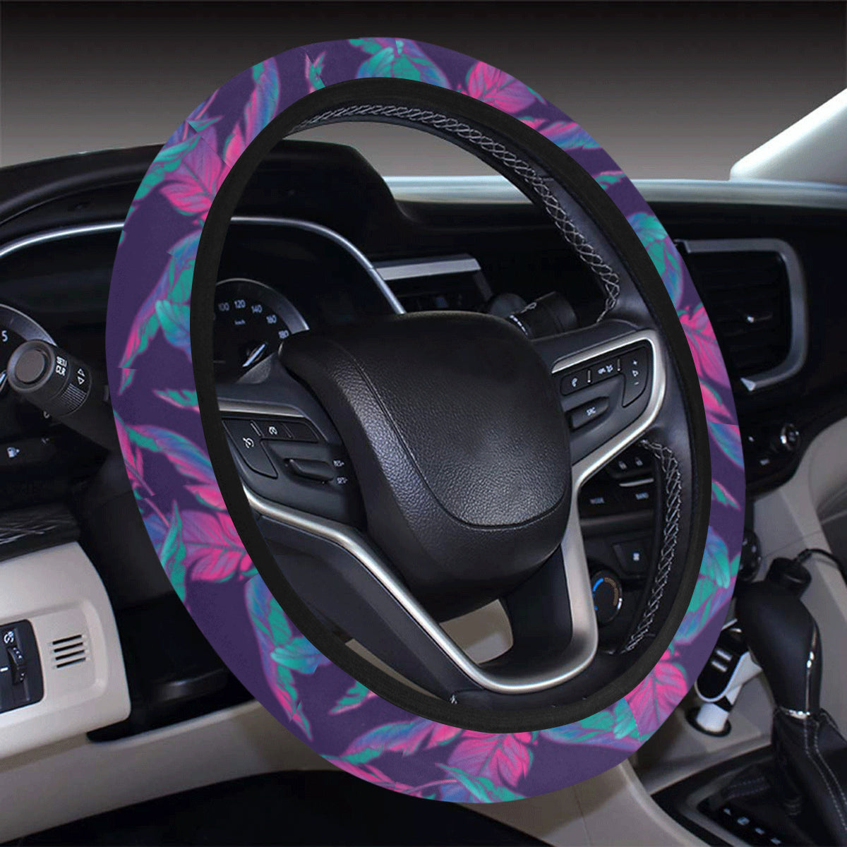 Banana Leaf Pattern Print Design 08 Steering Wheel Cover with Elastic Edge