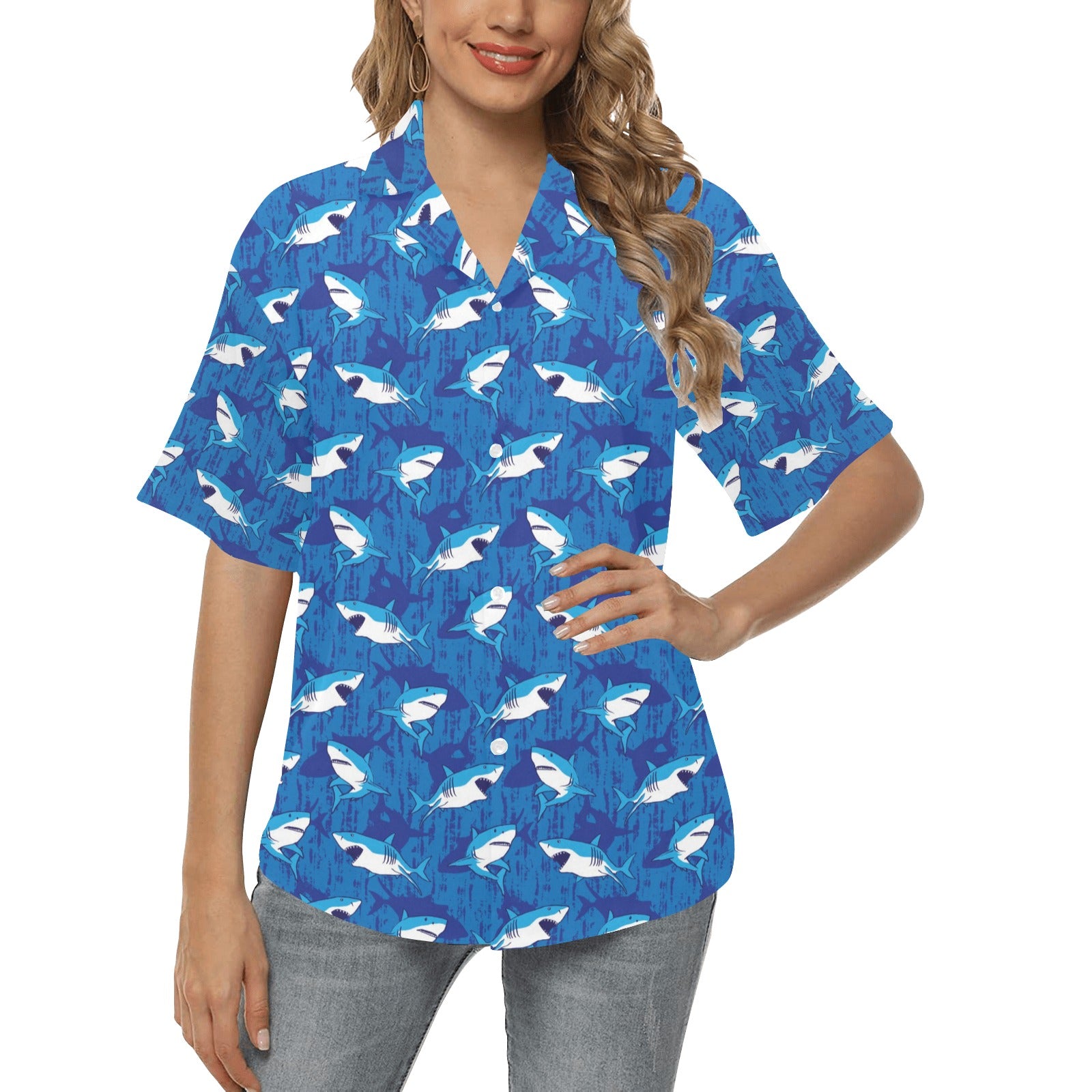 Shark Print Design LKS308 Women's Hawaiian Shirt