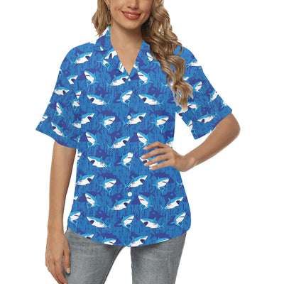 Shark Print Design LKS308 Women's Hawaiian Shirt