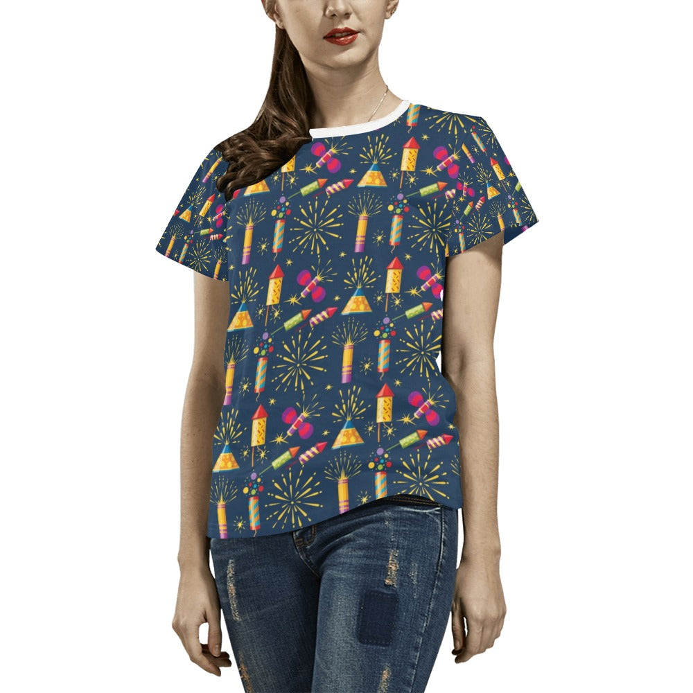 Firework Sparkling Rockets Print Design LKS306 Women's  T-shirt