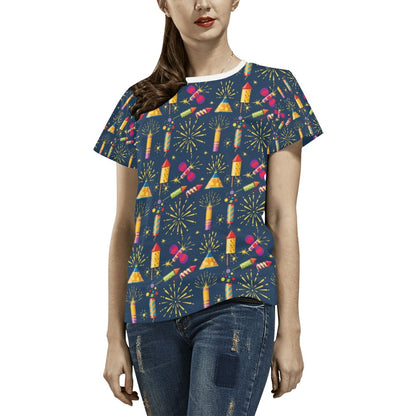 Firework Sparkling Rockets Print Design LKS306 Women's  T-shirt