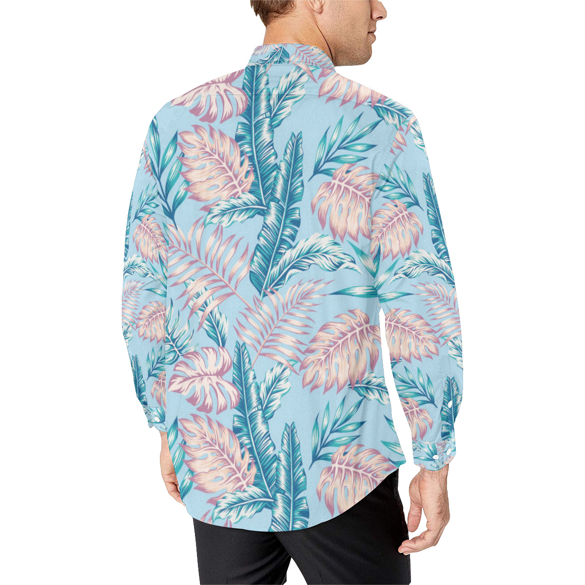 Tropical Flower Pattern Print Design TF01 Men's Long Sleeve Shirt