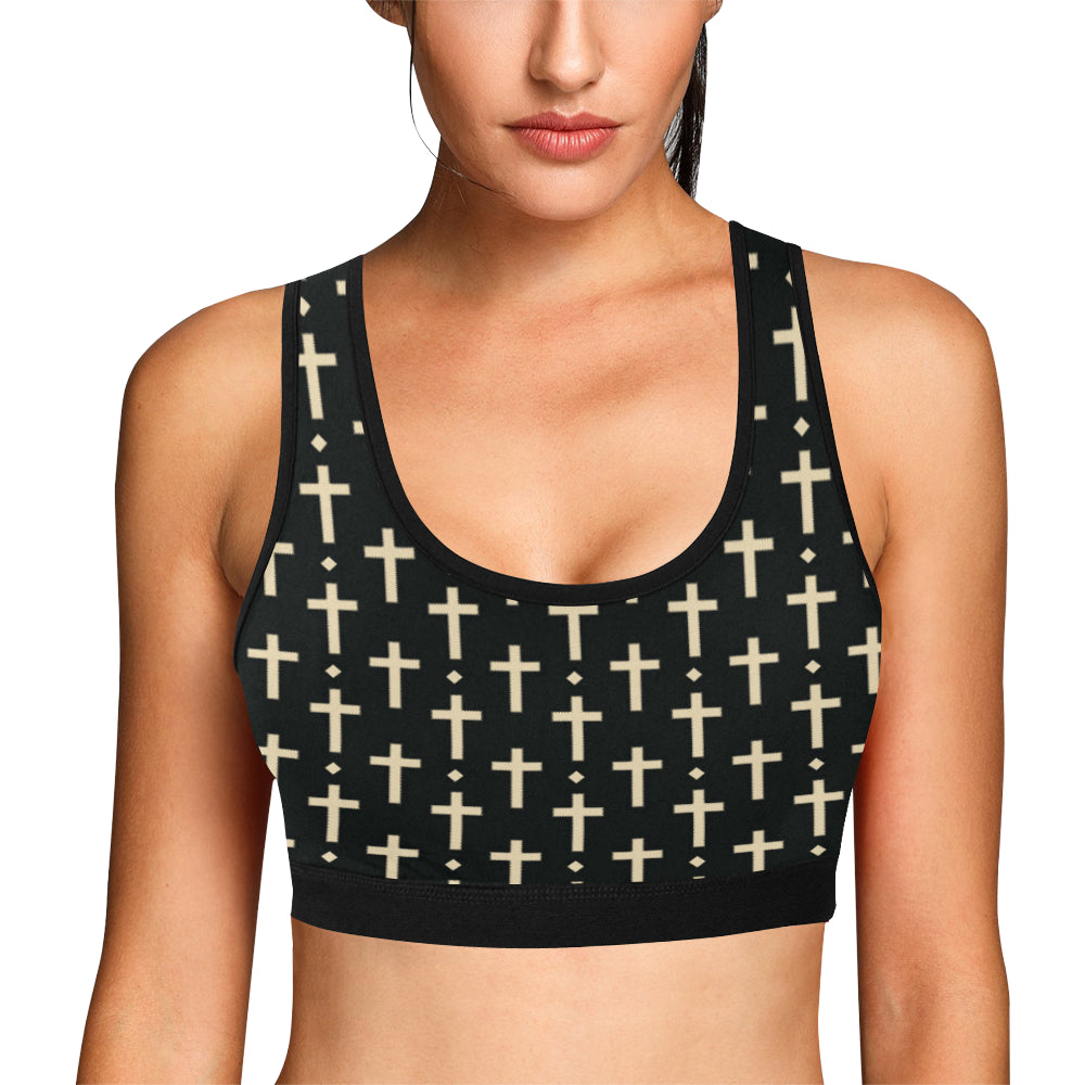 Cross Pattern Print Design 03 Sports Bra