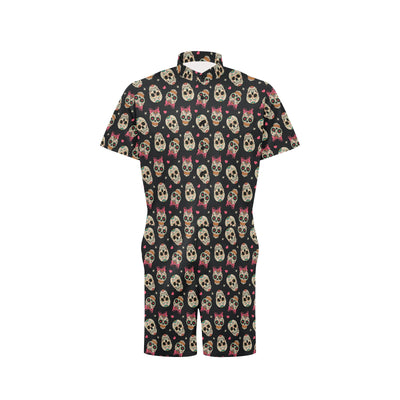 Sugar Skull Pink Bow Themed Print Men's Romper