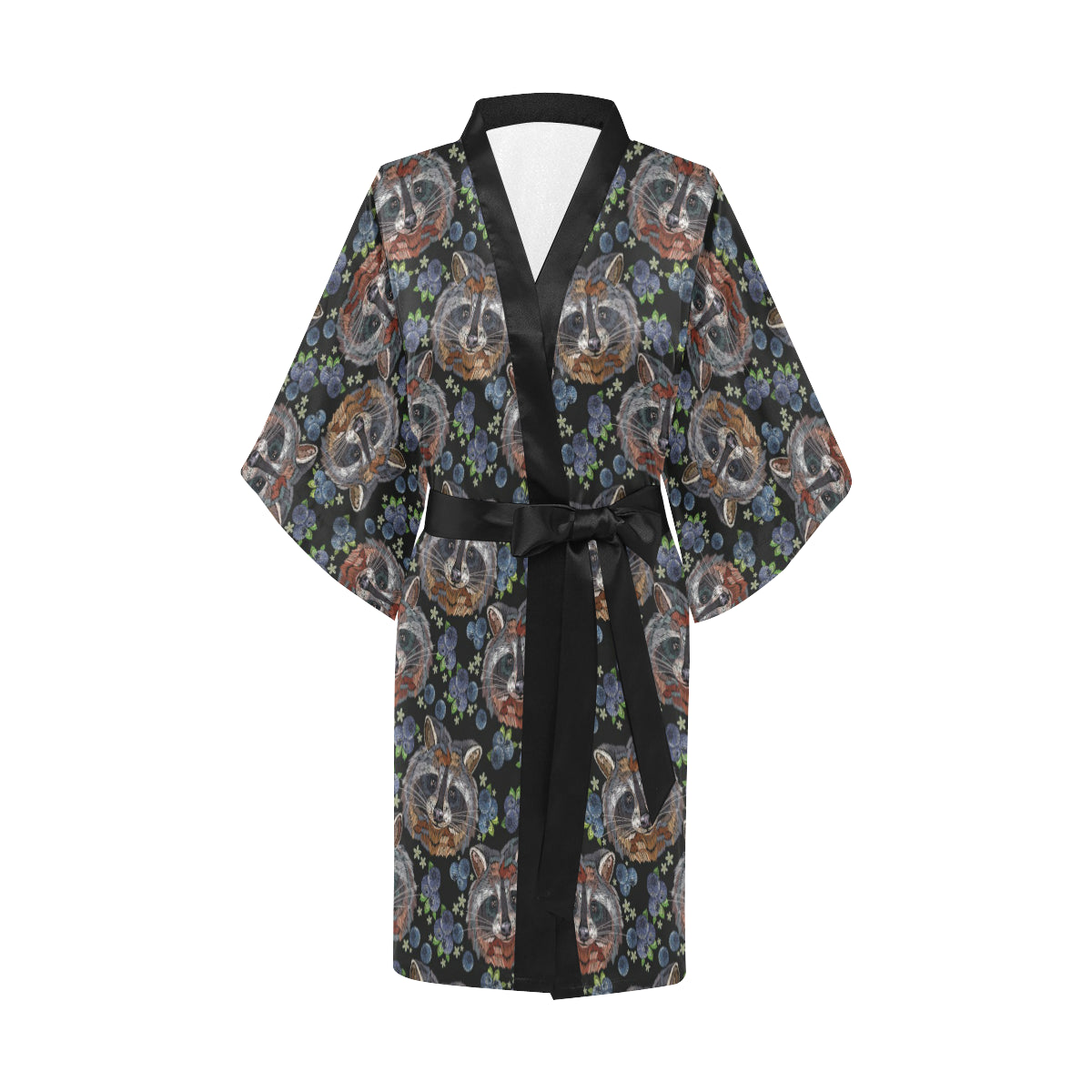 Raccoon Pattern Print Design A03 Women's Short Kimono