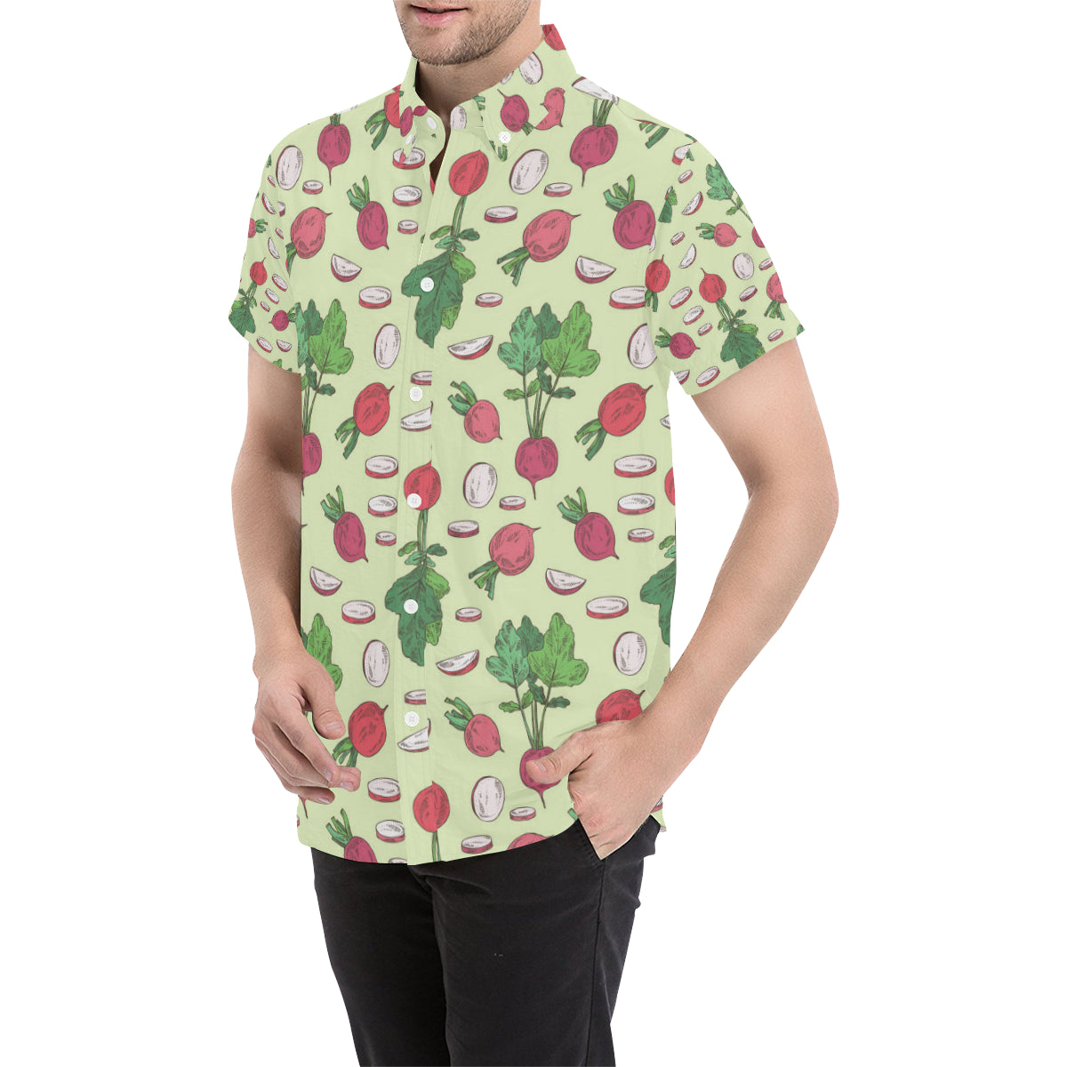 Radish Pattern Print Design A04 Men's Short Sleeve Button Up Shirt