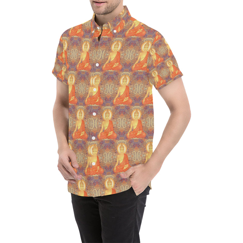 Buddha Indian Colorful Print Men's Short Sleeve Button Up Shirt