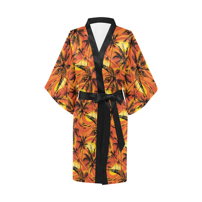 Palm Tree Pattern Print Design A02 Women's Short Kimono