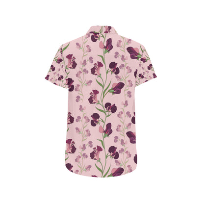 Peony Pattern Print Design PE09 Men's Short Sleeve Button Up Shirt