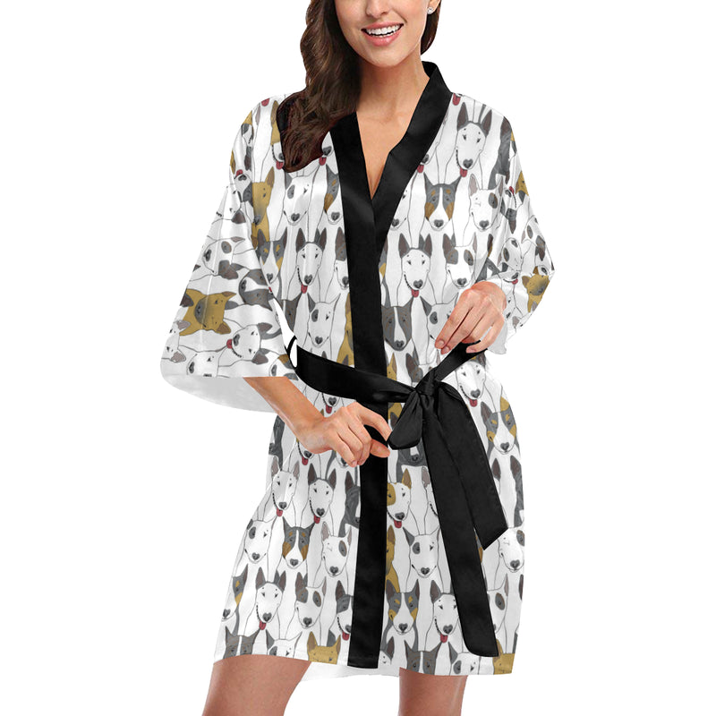 Bull Terriers Pattern Print Design 03 Women's Short Kimono