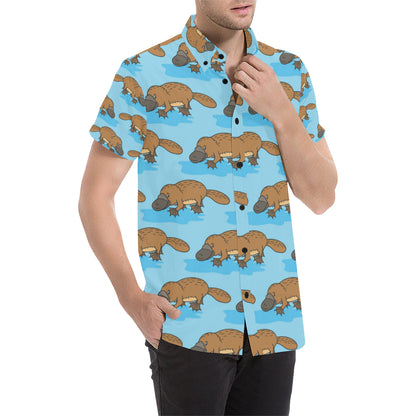 Platypus Pattern Print Design A02 Men's Short Sleeve Button Up Shirt