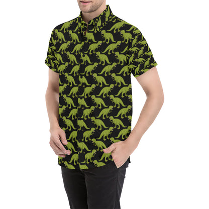 T Rex Pattern Print Design A02 Men's Short Sleeve Button Up Shirt