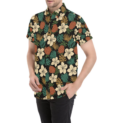 Hawaiian Themed Pattern Print Design H08 Men's Short Sleeve Button Up Shirt