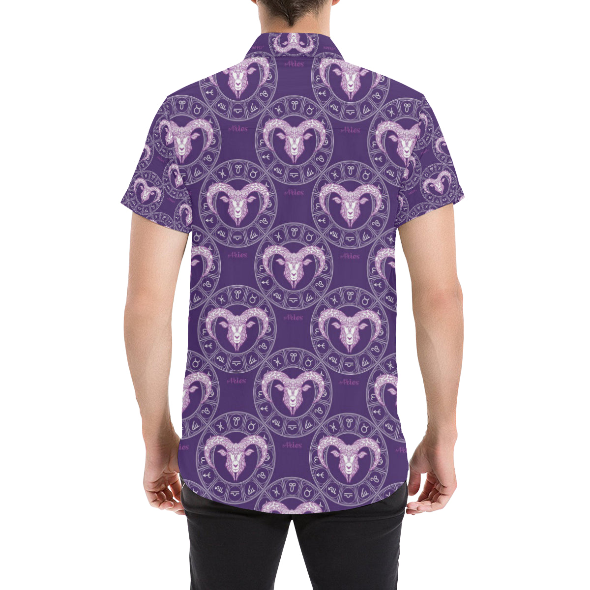 Aries Zodiac Pattern Print Design 02 Men's Short Sleeve Button Up Shirt