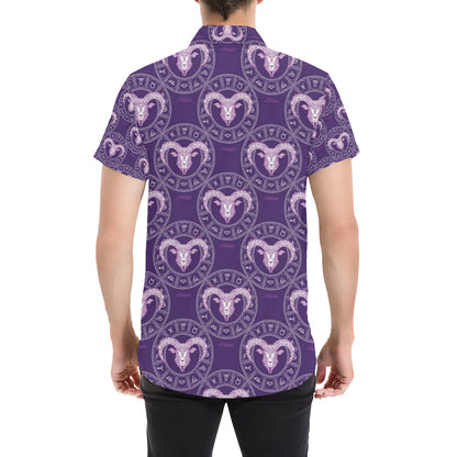 Aries Zodiac Pattern Print Design 02 Men's Short Sleeve Button Up Shirt