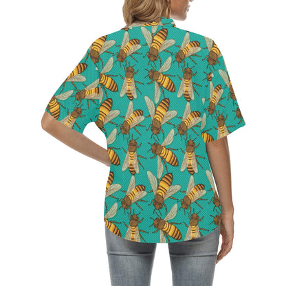 Bee Pattern Print Design BEE04 Women's Hawaiian Shirt