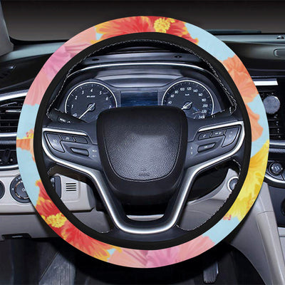 Hibiscus Pattern Print Design HB020 Steering Wheel Cover with Elastic Edge