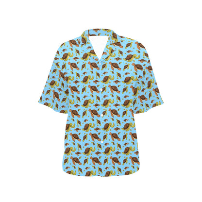 Hello Sea Turtle Print Pattern Women's Hawaiian Shirt