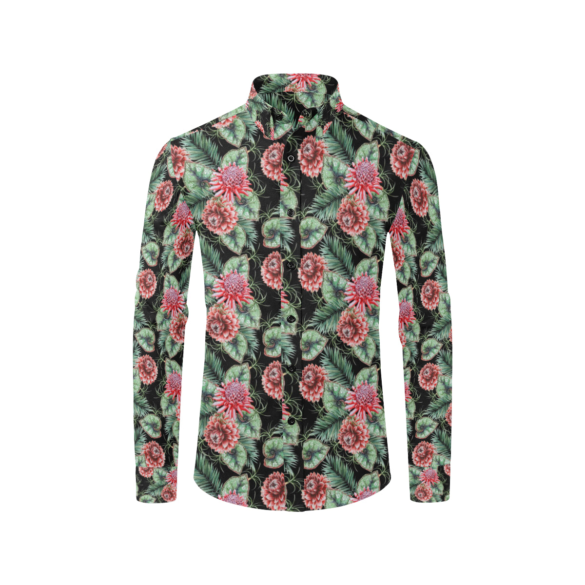 Dahlia Pattern Print Design DH06 Men's Long Sleeve Shirt
