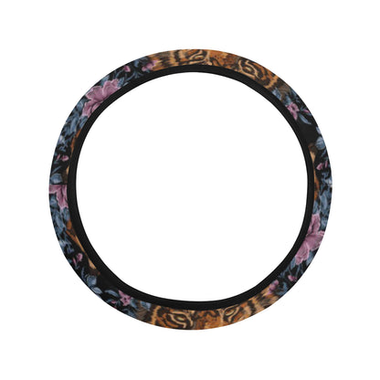 Tiger Head Floral Steering Wheel Cover with Elastic Edge