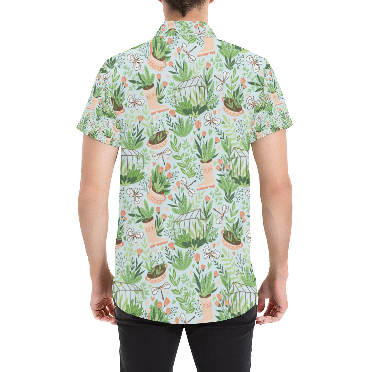 Gardening Pattern Print Design G04 Men's Short Sleeve Button Up Shirt