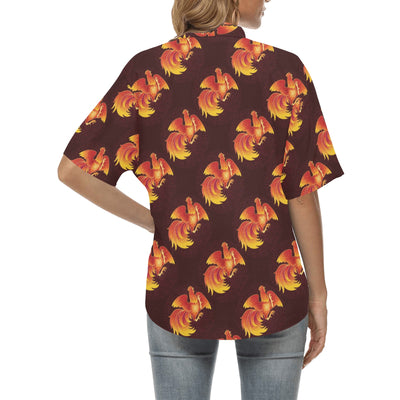 Rooster Pattern Print Design A04 Women's Hawaiian Shirt