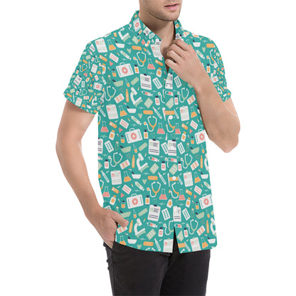 Medical Pattern Print Design 03 Men's Short Sleeve Button Up Shirt