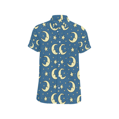 Moon Night Pattern Print Design 03 Men's Short Sleeve Button Up Shirt