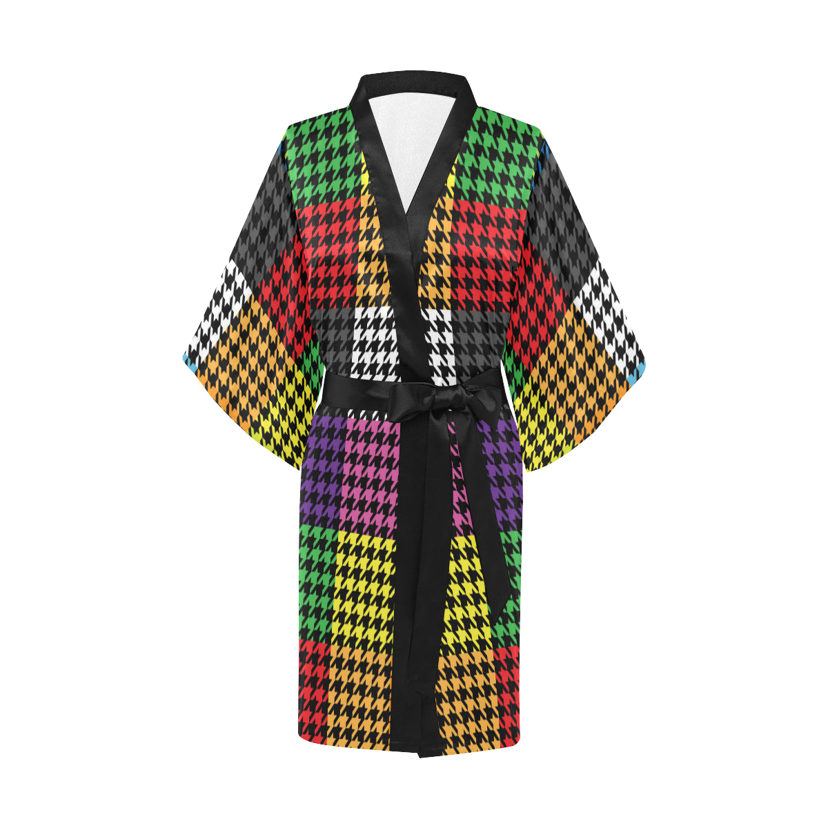 Houndstooth Colorful Pattern Print Design 01 Women's Short Kimono