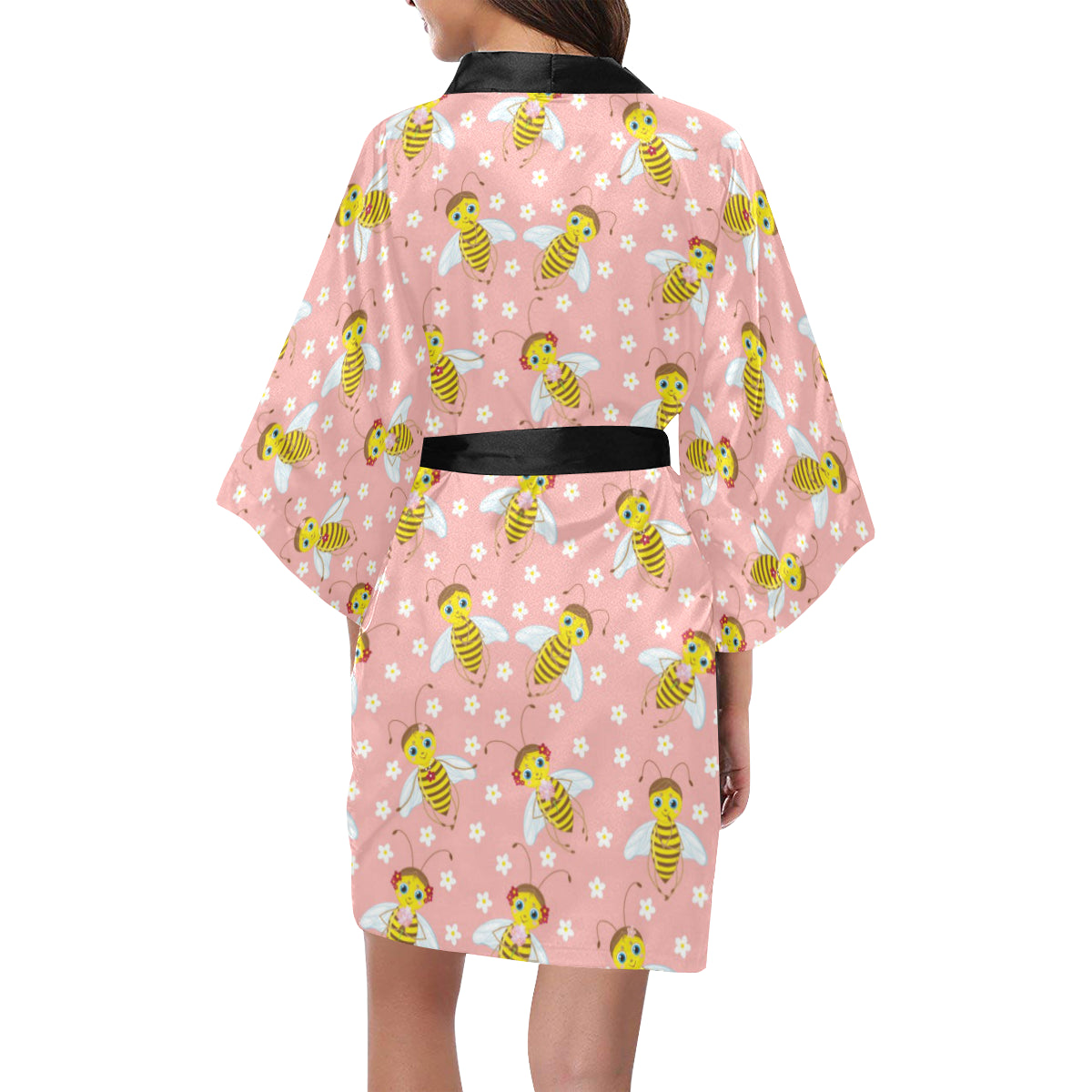 Bee Pattern Print Design BEE07 Women's Short Kimono