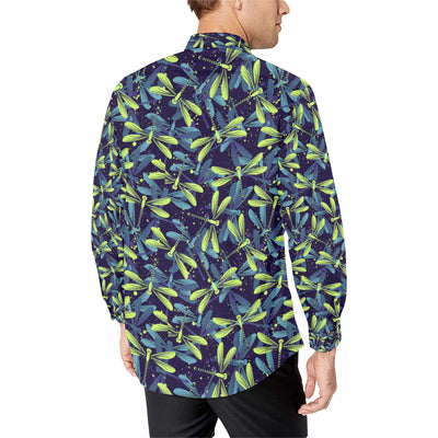 Dragonfly Lime Blue Print Pattern Men's Long Sleeve Shirt