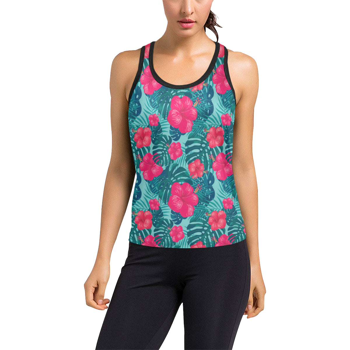 Red Hibiscus Pattern Print Design HB017 Women's Racerback Tank Top